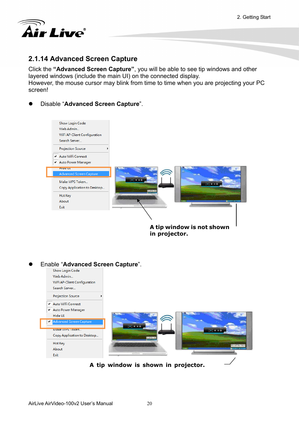 14 advanced screen capture | AirLive AirVideo-100v2 User Manual | Page 25 / 63