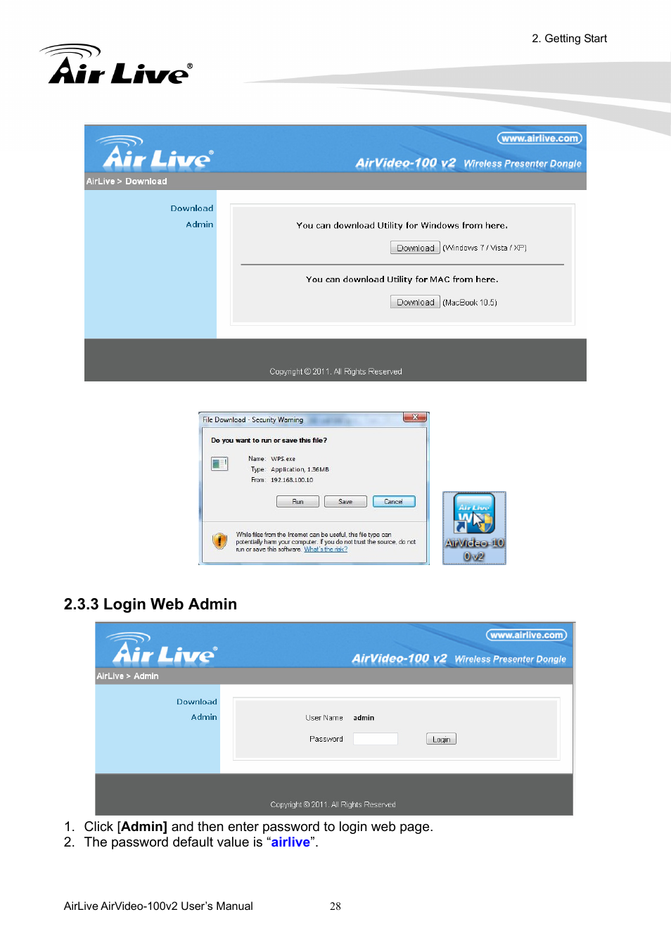 3 login web admin | AirLive AirVideo-100v2 User Manual | Page 33 / 63