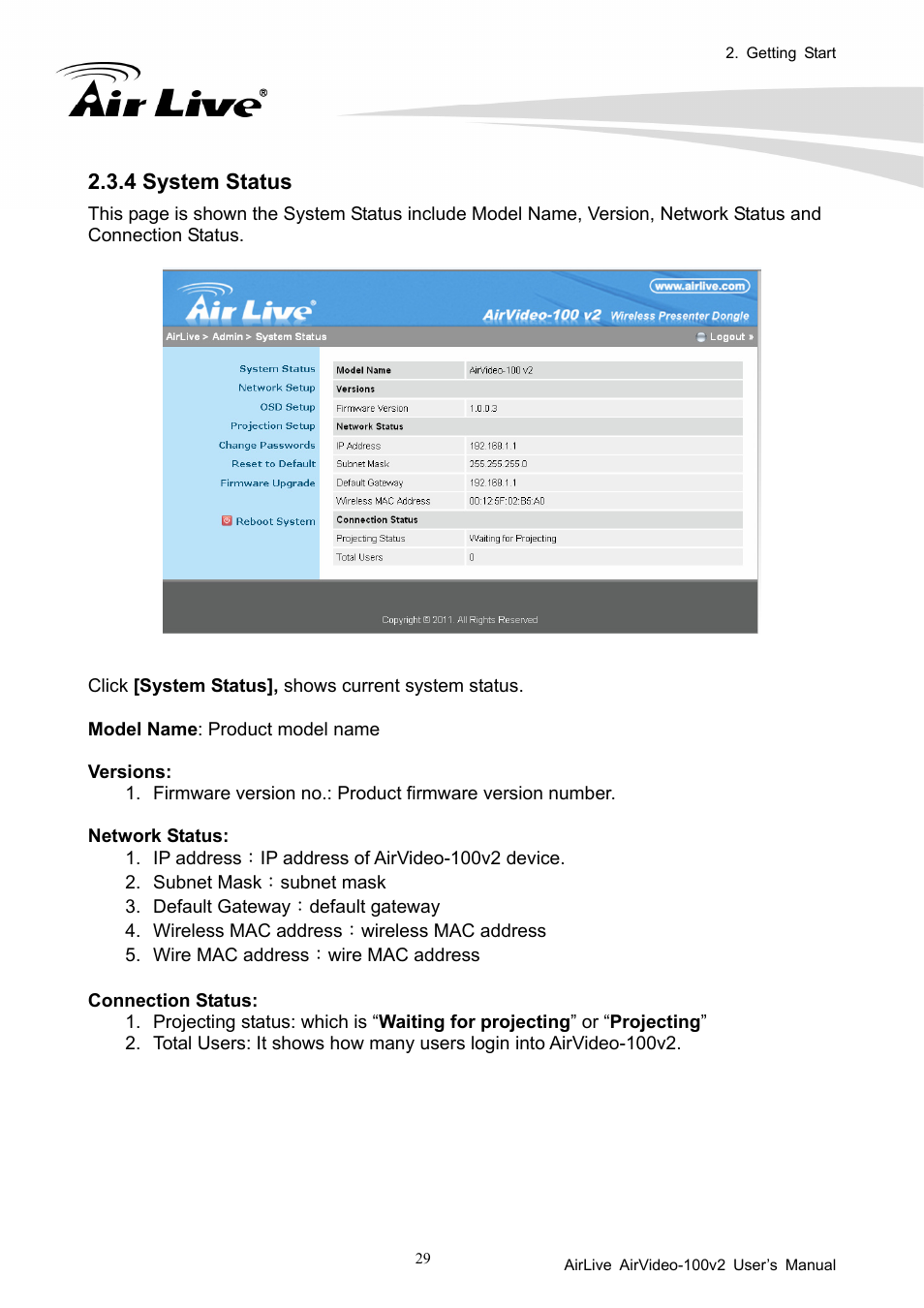 4 system status | AirLive AirVideo-100v2 User Manual | Page 34 / 63