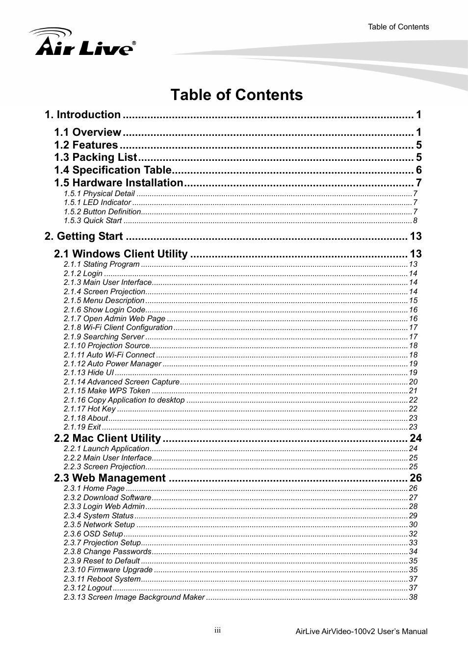 AirLive AirVideo-100v2 User Manual | Page 4 / 63