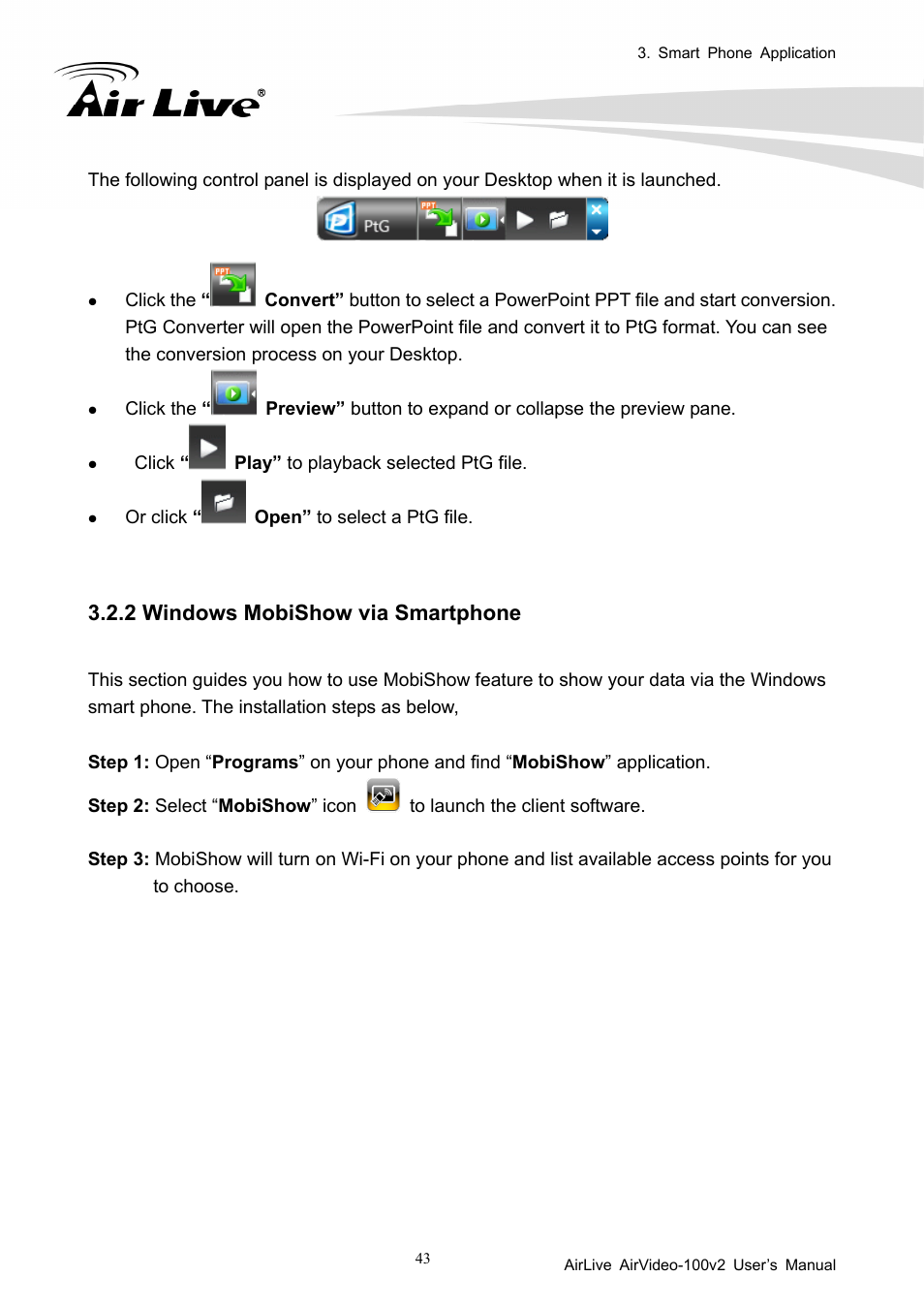 2 windows mobishow via smartphone | AirLive AirVideo-100v2 User Manual | Page 48 / 63