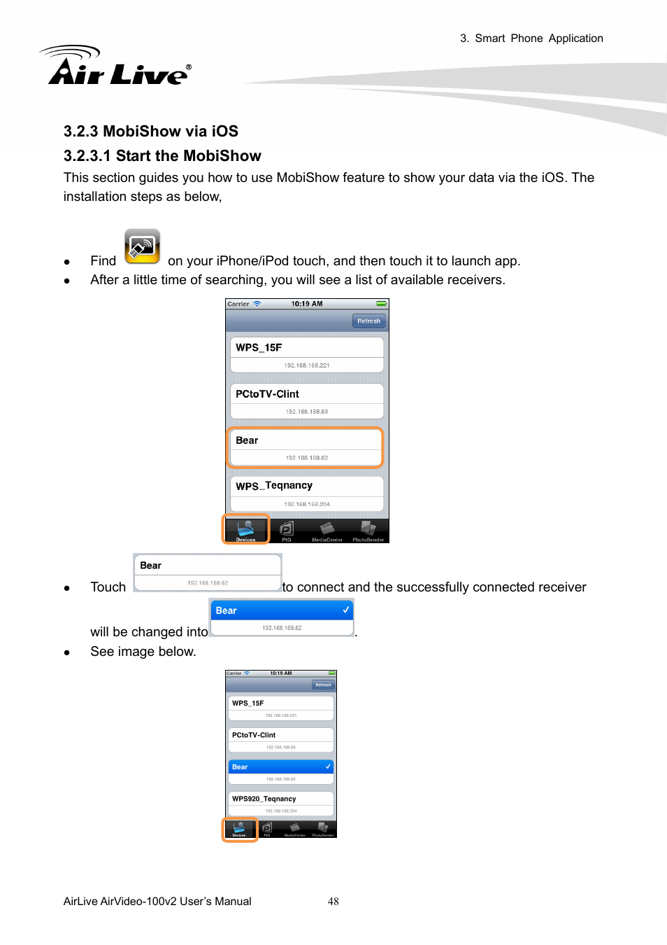 3 mobishow via ios | AirLive AirVideo-100v2 User Manual | Page 53 / 63
