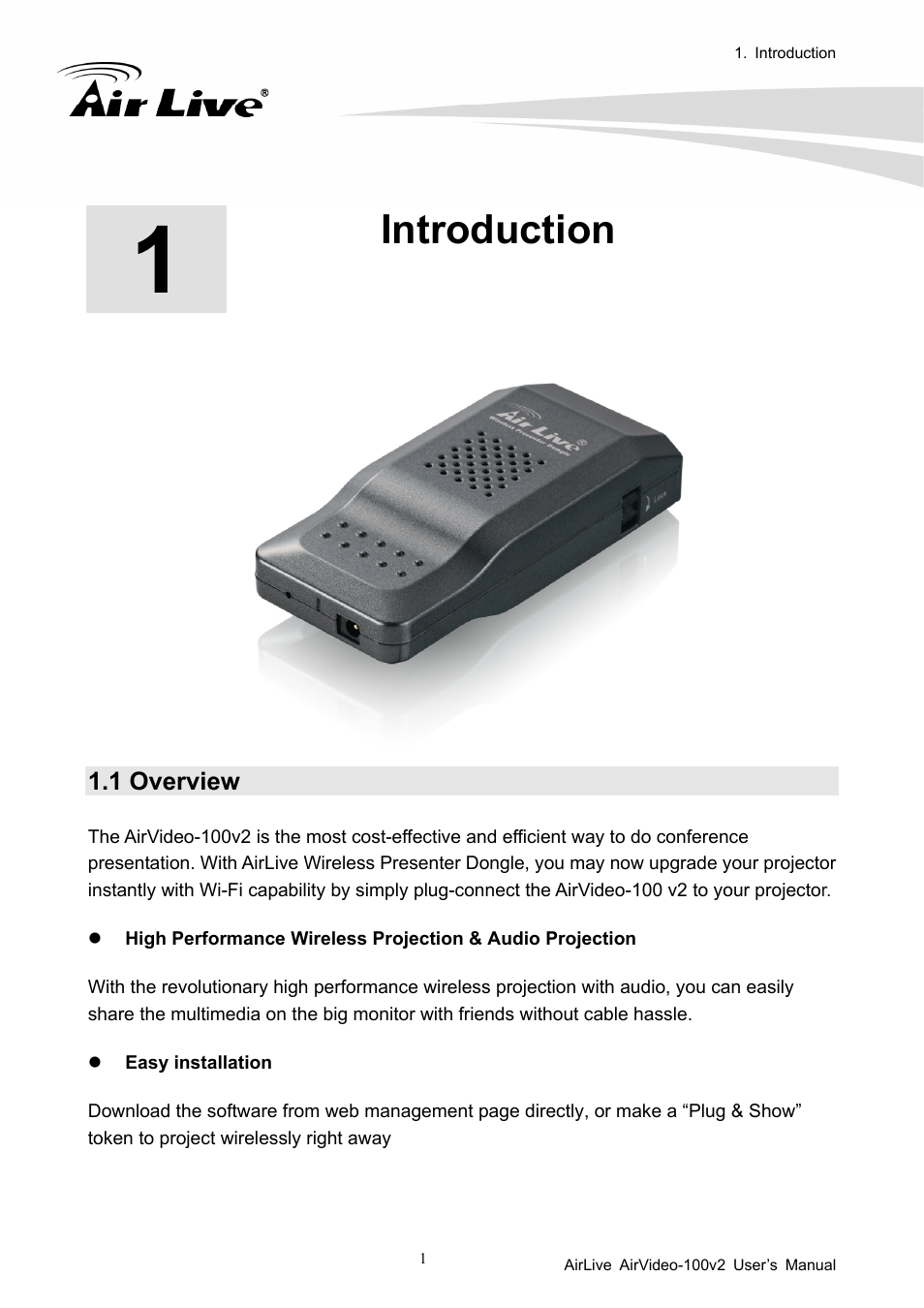 Introduction, 1 overview | AirLive AirVideo-100v2 User Manual | Page 6 / 63