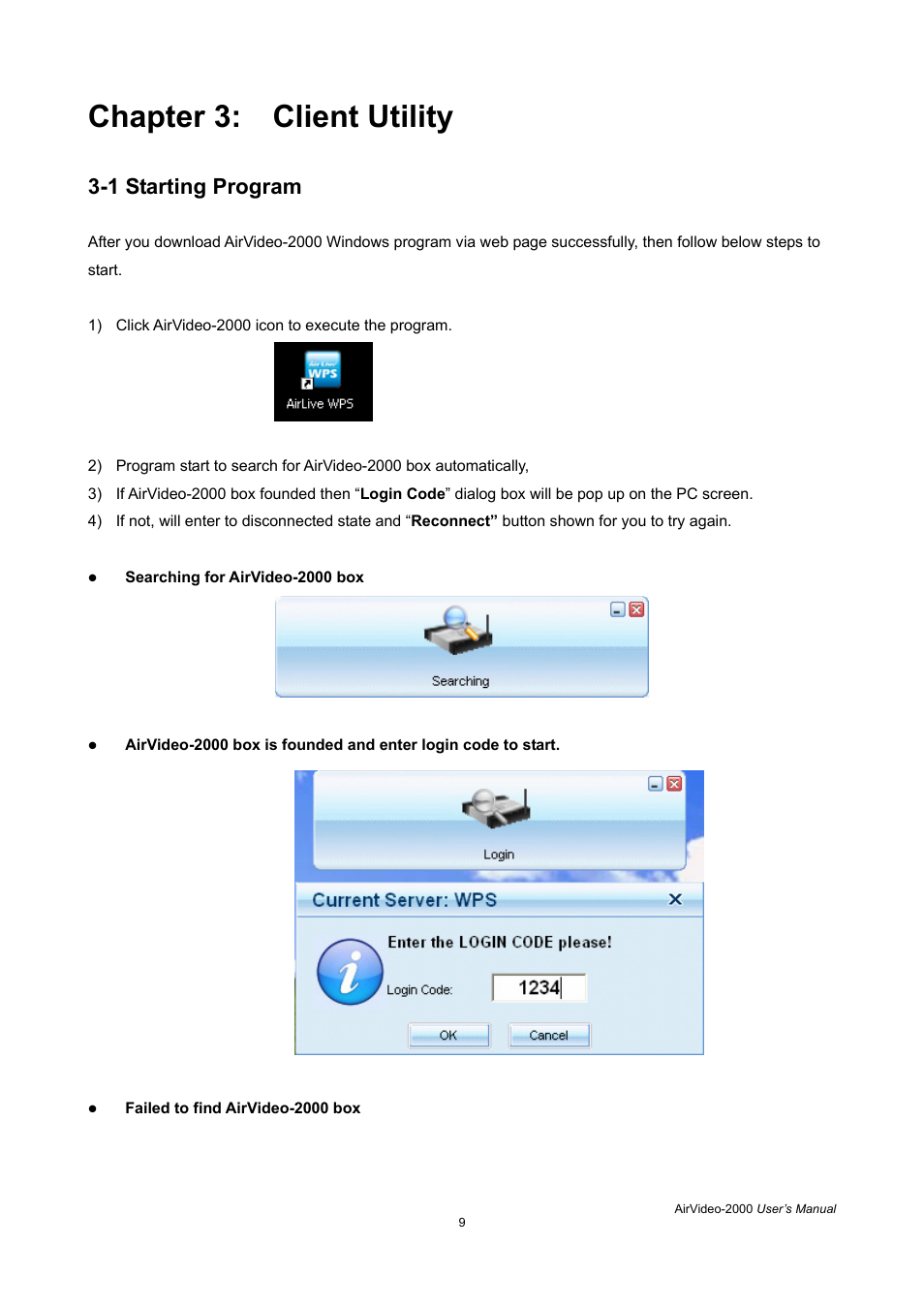 1 starting program, Chapter 3: client utility | AirLive AirVideo-2000 User Manual | Page 12 / 31