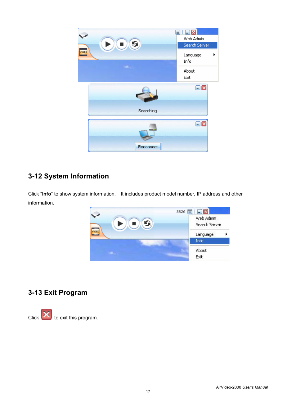 12 system information, 13 exit program | AirLive AirVideo-2000 User Manual | Page 20 / 31