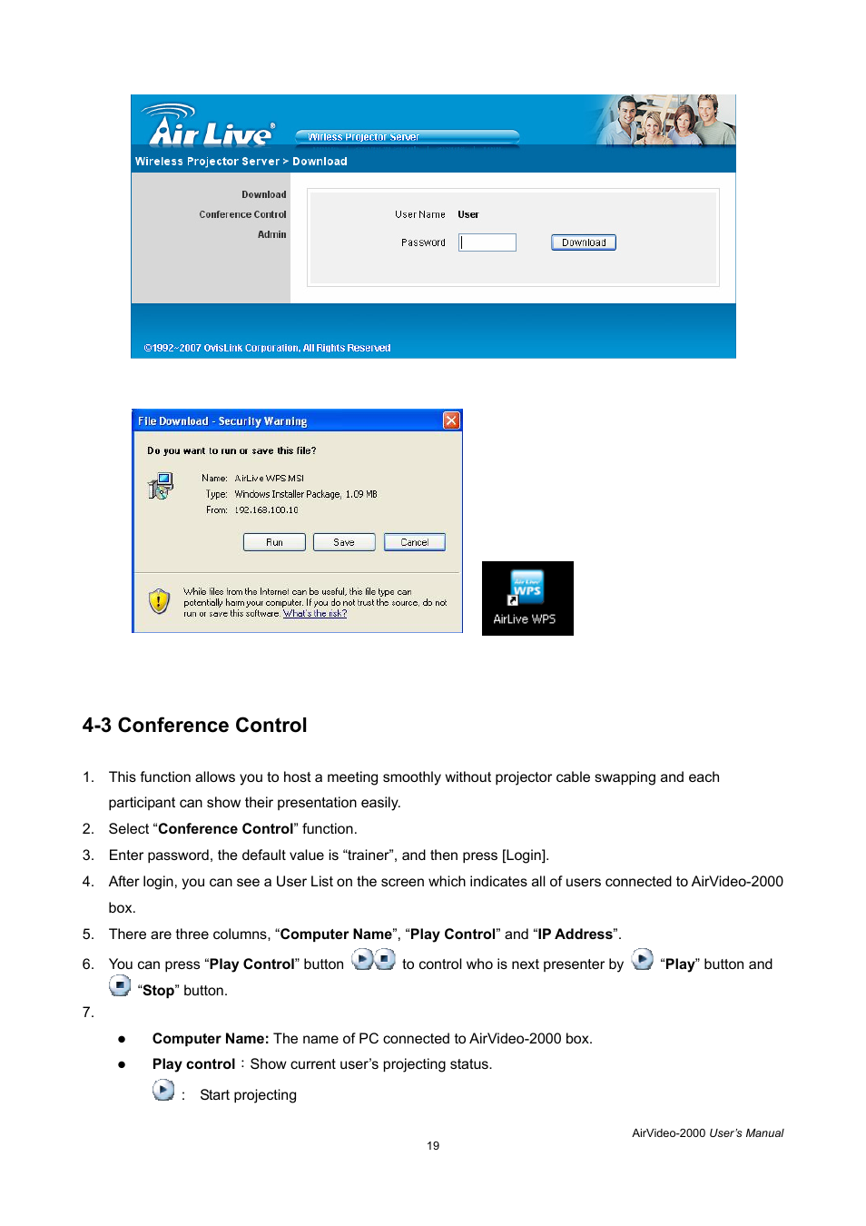 3 conference control | AirLive AirVideo-2000 User Manual | Page 22 / 31