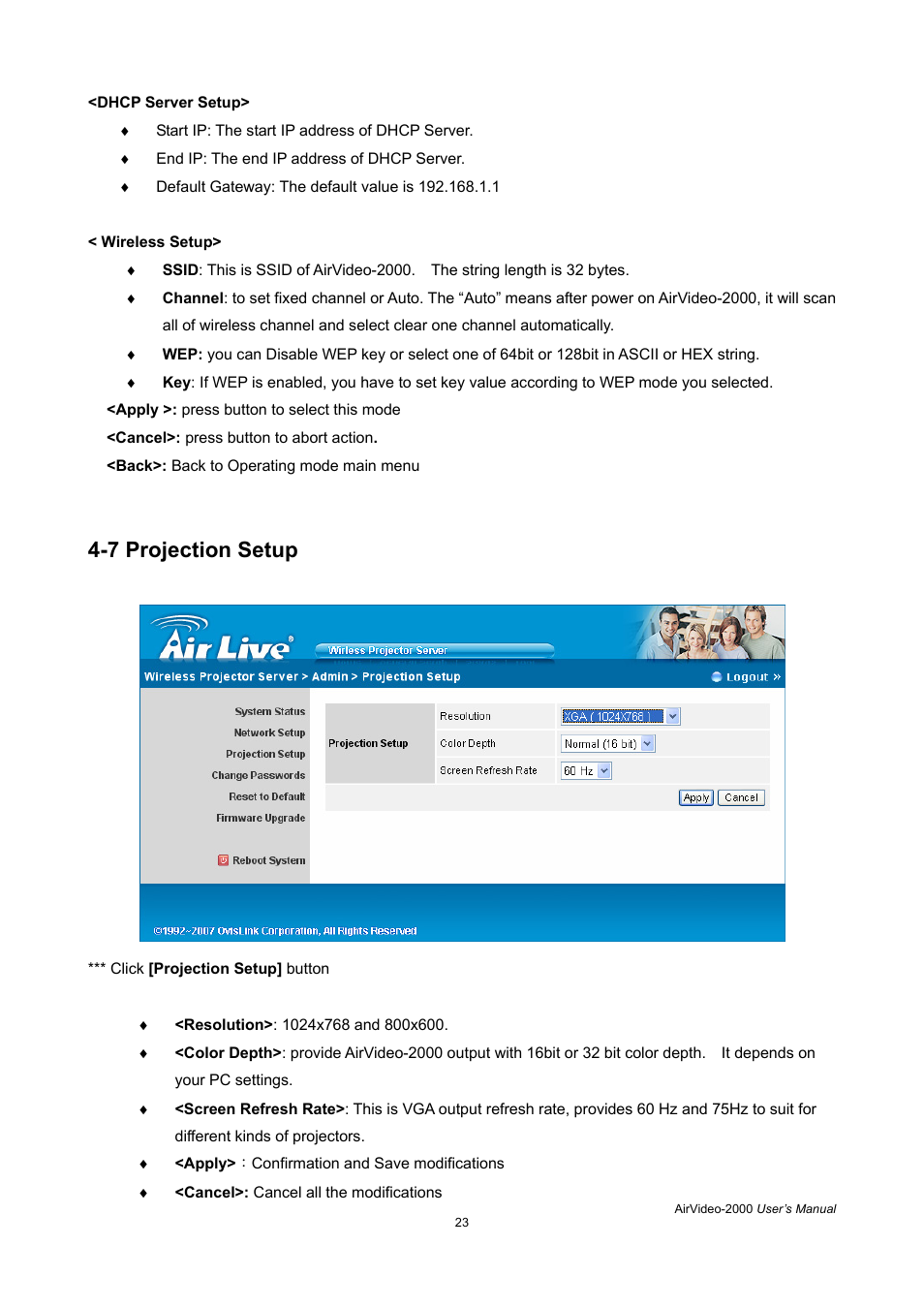 7 projection setup | AirLive AirVideo-2000 User Manual | Page 26 / 31