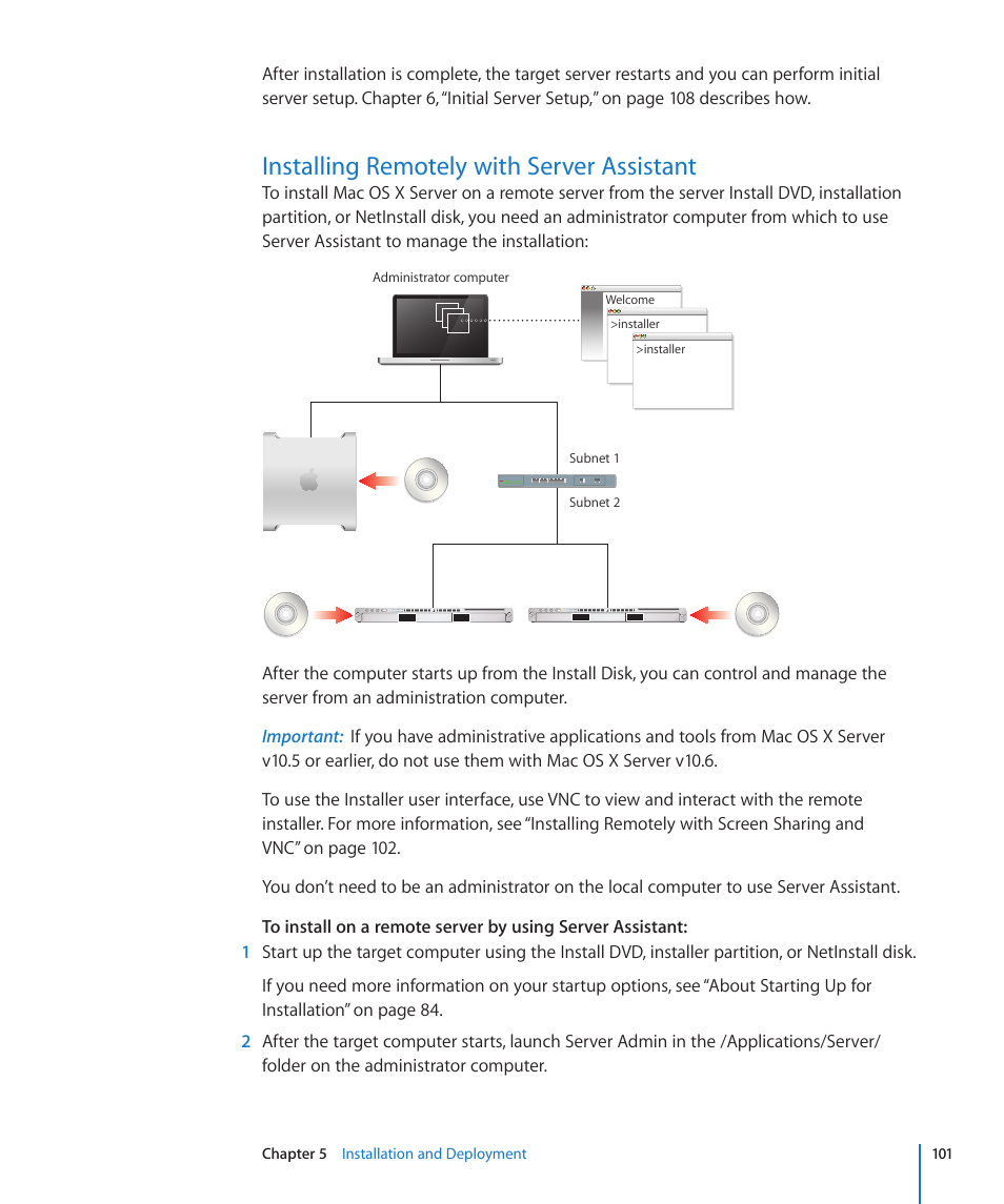 Installing remotely with server assistant, 101 installing remotely with server assistant | Apple Mac OS X Server (Version 10.6 Snow Leopard) User Manual | Page 101 / 197