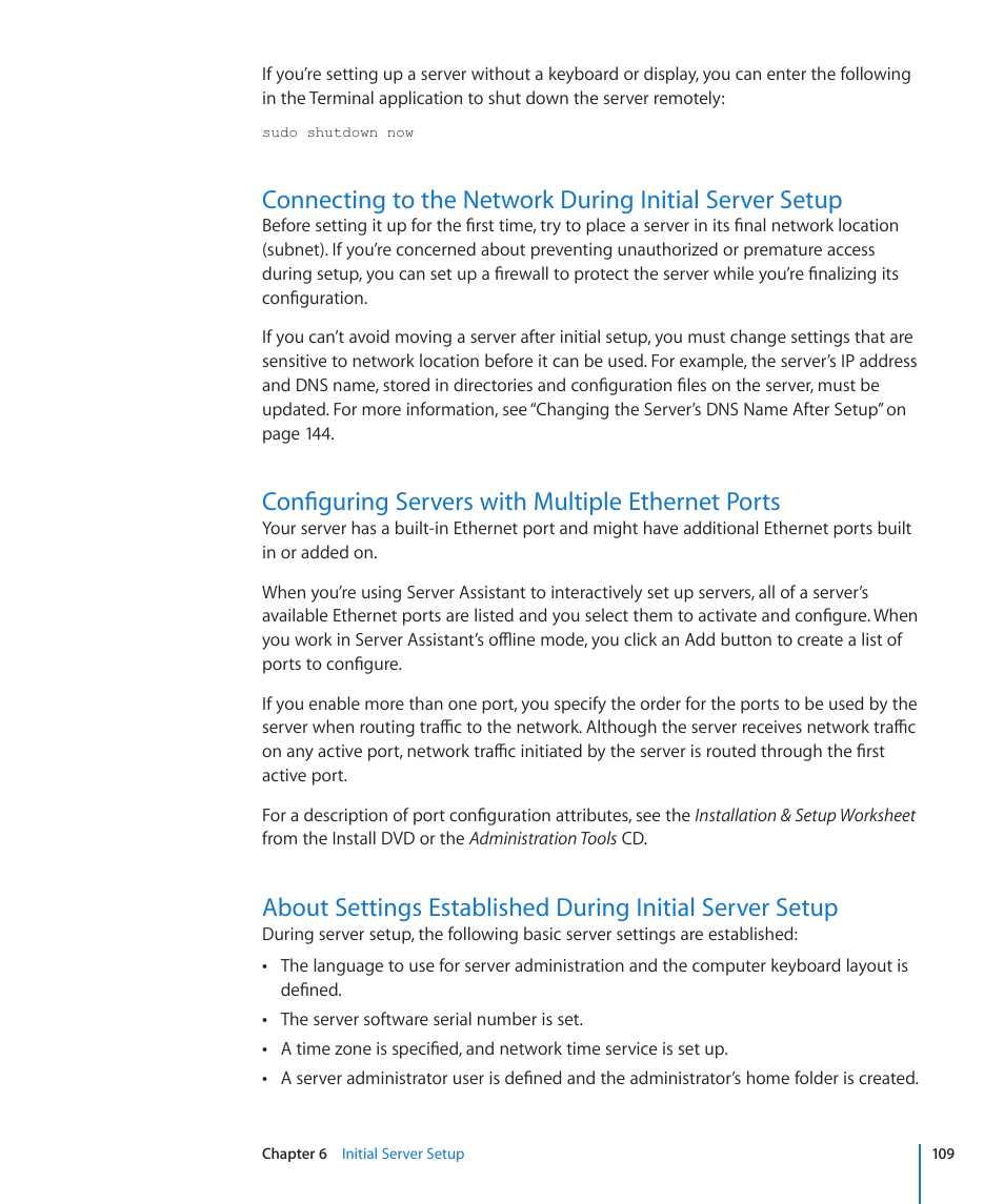 Configuring servers with multiple ethernet ports | Apple Mac OS X Server (Version 10.6 Snow Leopard) User Manual | Page 109 / 197