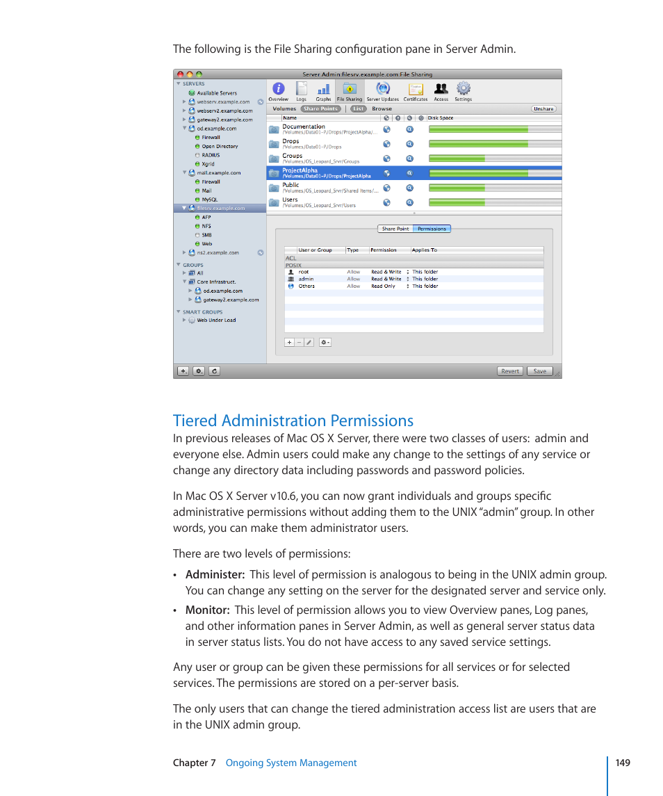 Tiered administration permissions, 149 tiered administration permissions | Apple Mac OS X Server (Version 10.6 Snow Leopard) User Manual | Page 149 / 197