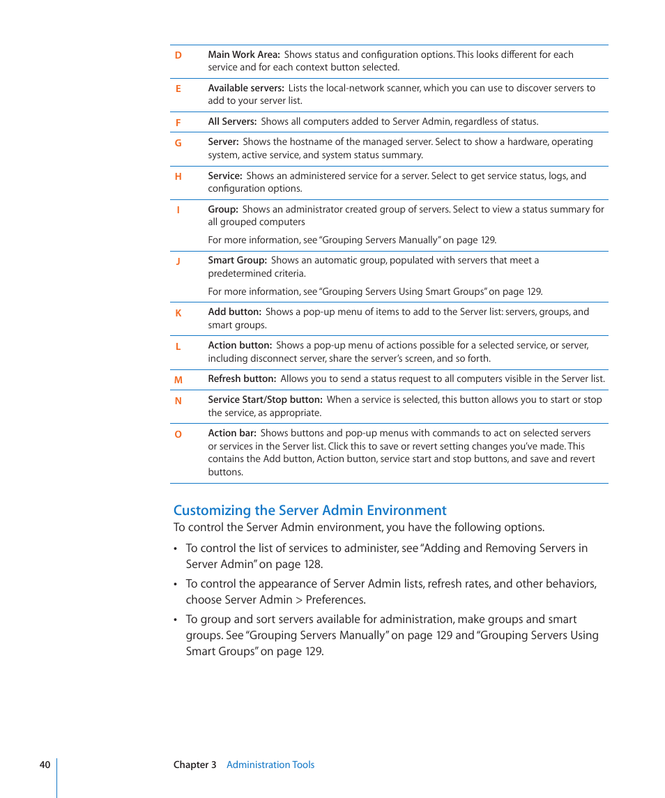 Customizing the server admin environment | Apple Mac OS X Server (Version 10.6 Snow Leopard) User Manual | Page 40 / 197