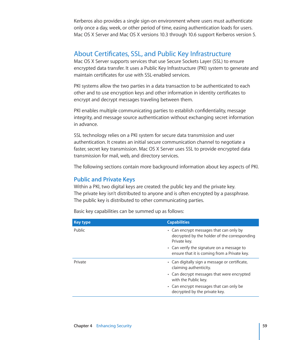 Public and private keys | Apple Mac OS X Server (Version 10.6 Snow Leopard) User Manual | Page 59 / 197