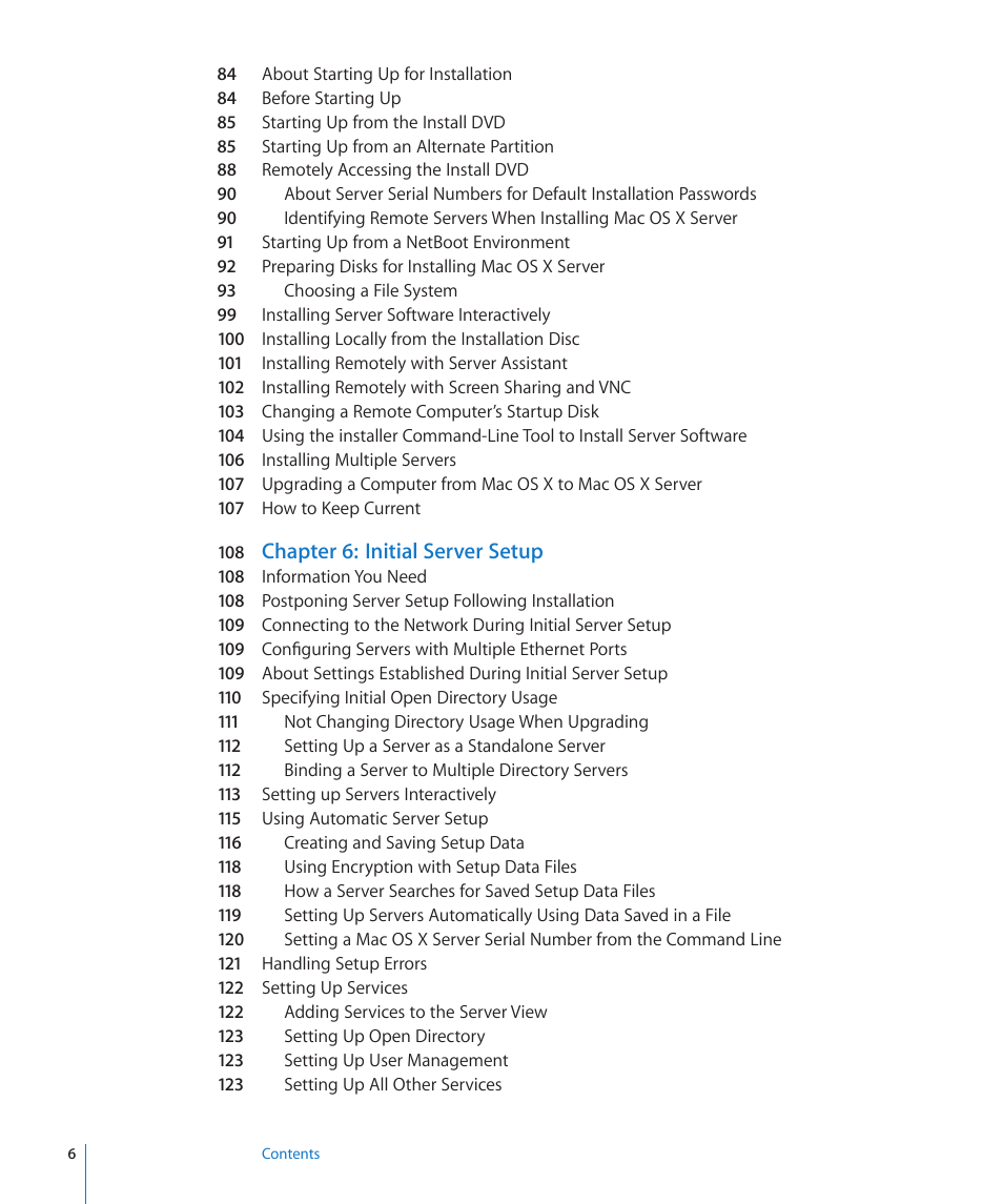 Chapter 6: initial server setup | Apple Mac OS X Server (Version 10.6 Snow Leopard) User Manual | Page 6 / 197