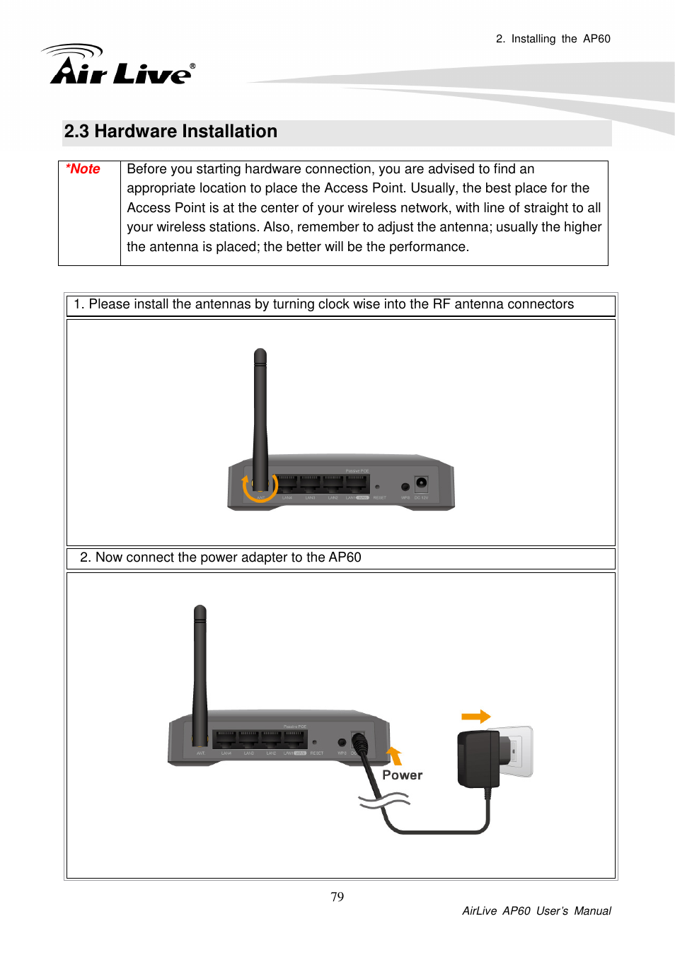 3 hardware installation | AirLive AP60 User Manual | Page 19 / 101