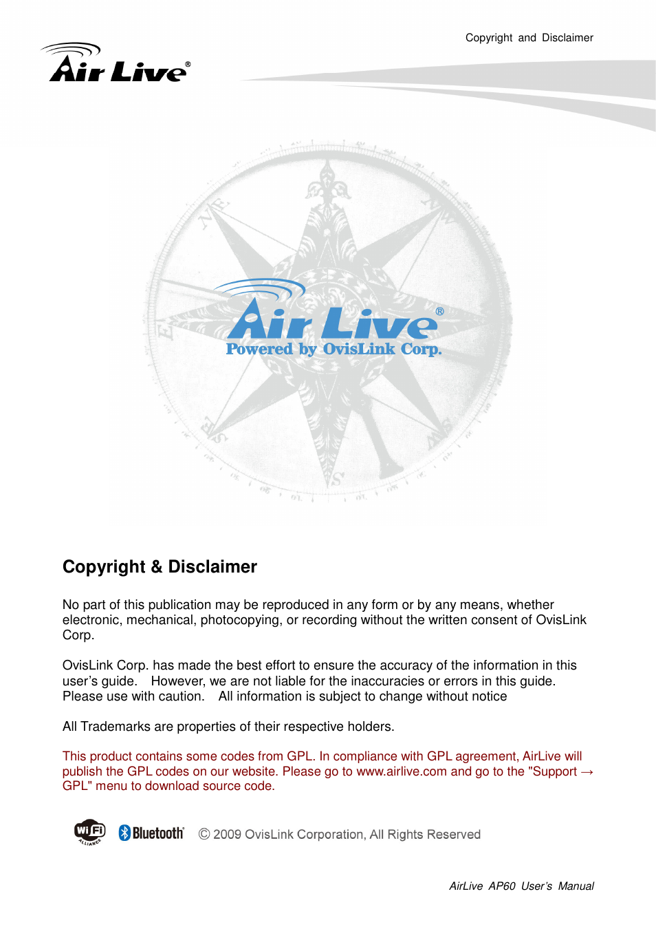 Copyright & disclaimer | AirLive AP60 User Manual | Page 2 / 101