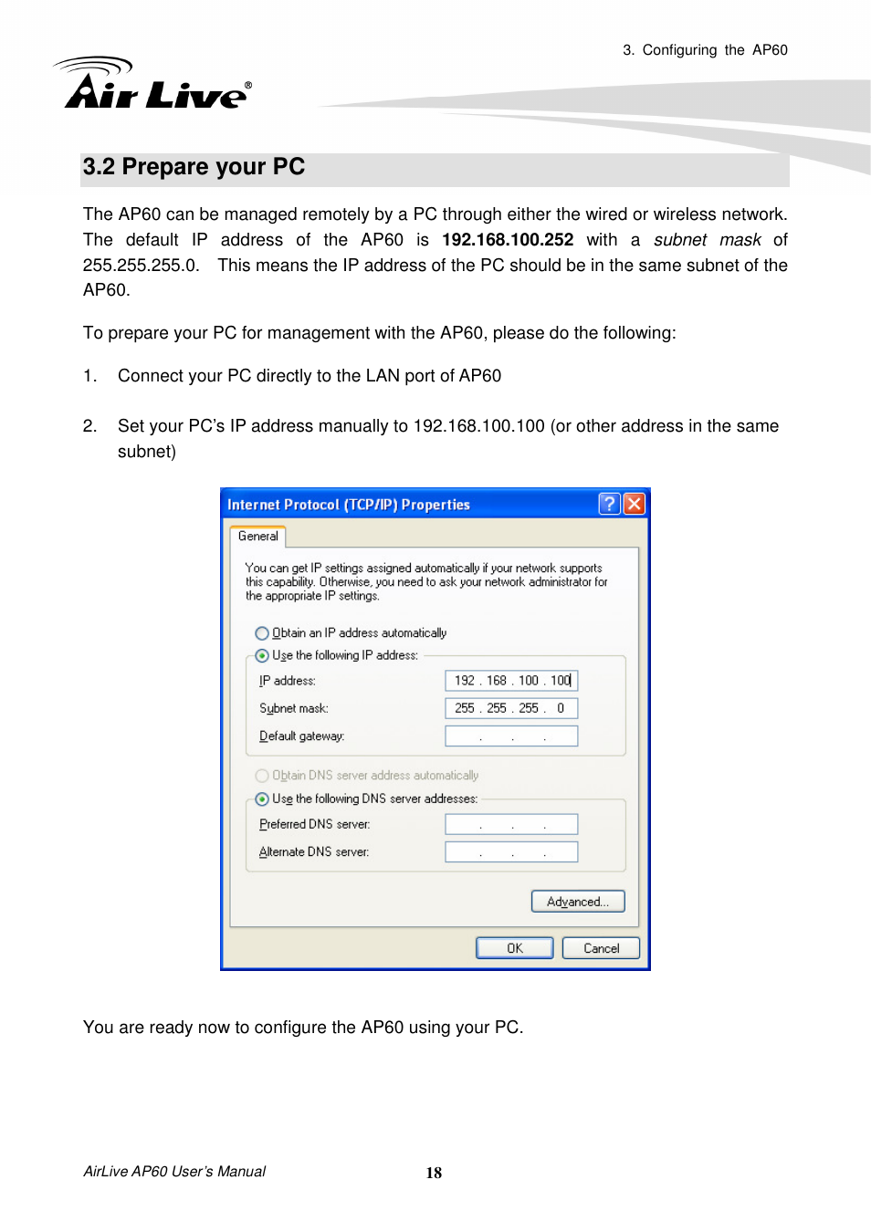 2 prepare your pc | AirLive AP60 User Manual | Page 24 / 101