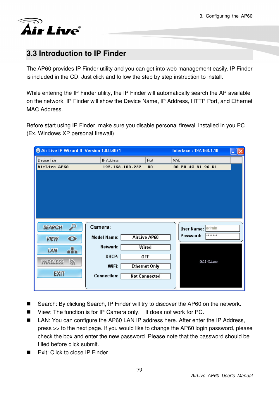 3 introduction to ip finder | AirLive AP60 User Manual | Page 25 / 101