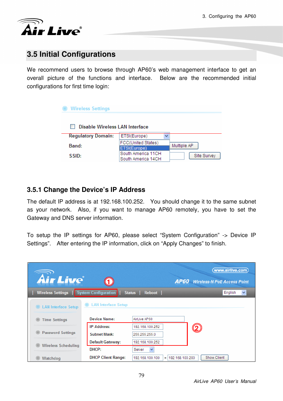 5 initial configurations, 1 change the device’s ip address | AirLive AP60 User Manual | Page 29 / 101