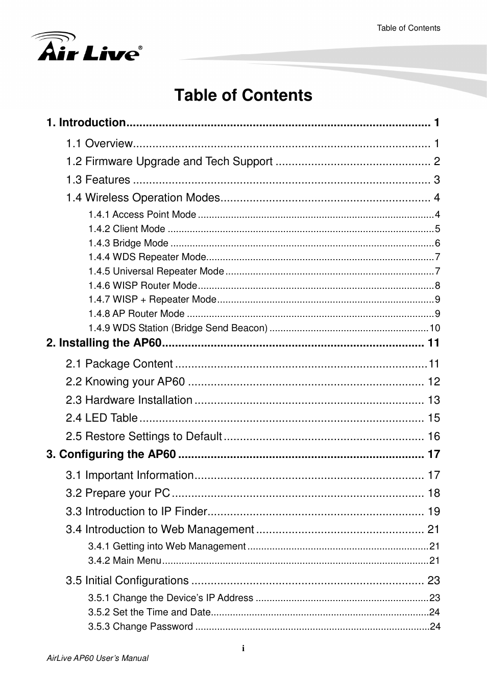 AirLive AP60 User Manual | Page 3 / 101