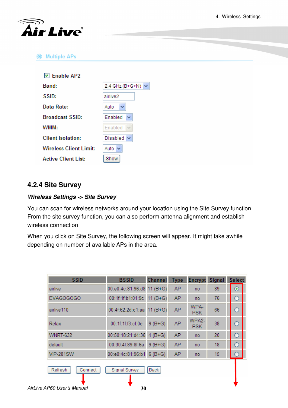 4 site survey | AirLive AP60 User Manual | Page 36 / 101