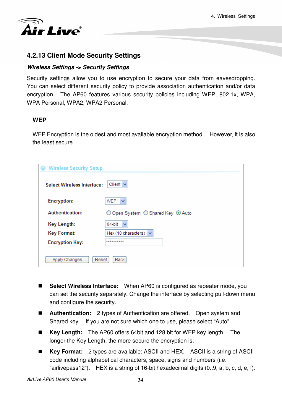 13 client mode security settings | AirLive AP60 User Manual | Page 40 / 101