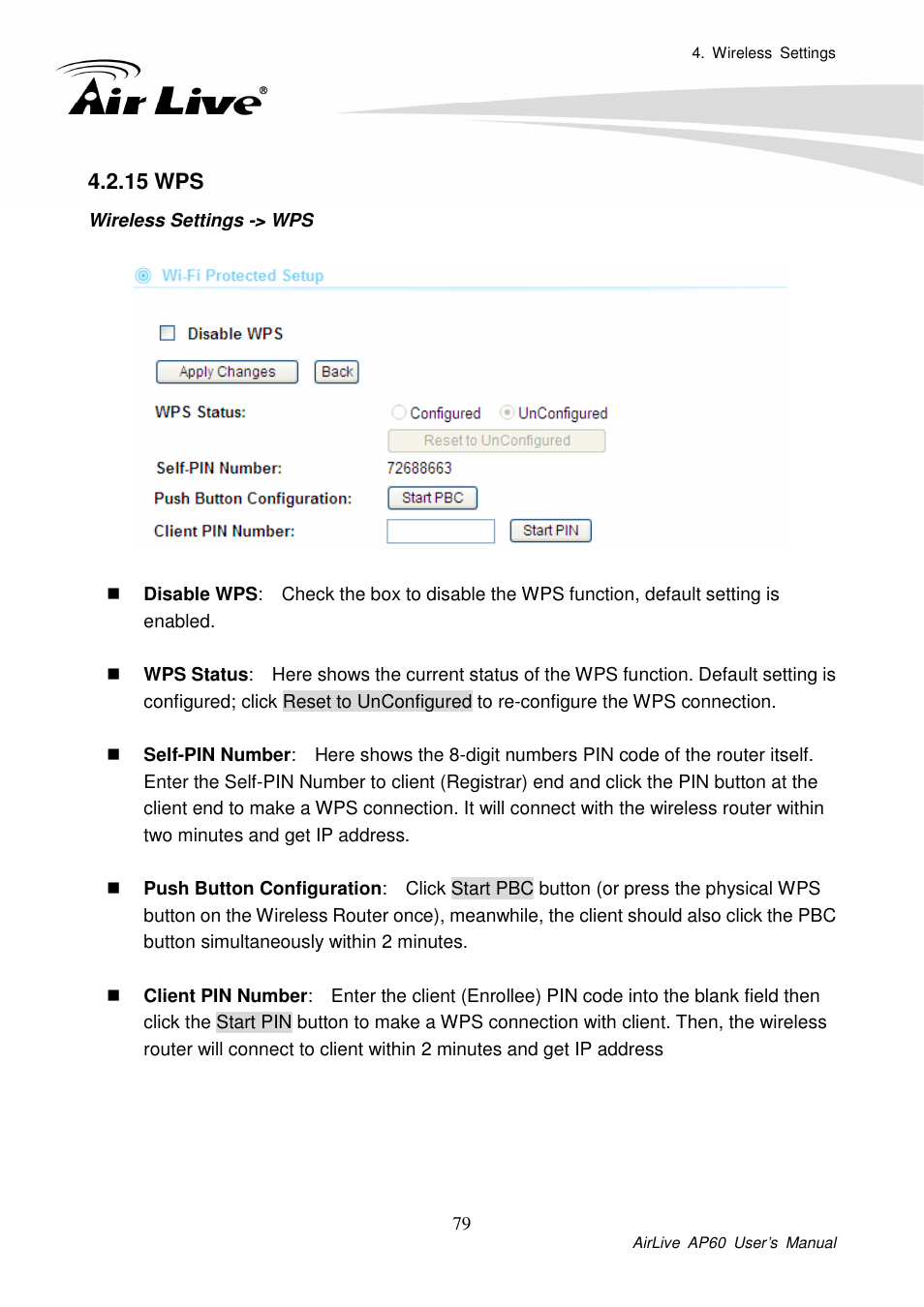 15 wps | AirLive AP60 User Manual | Page 45 / 101