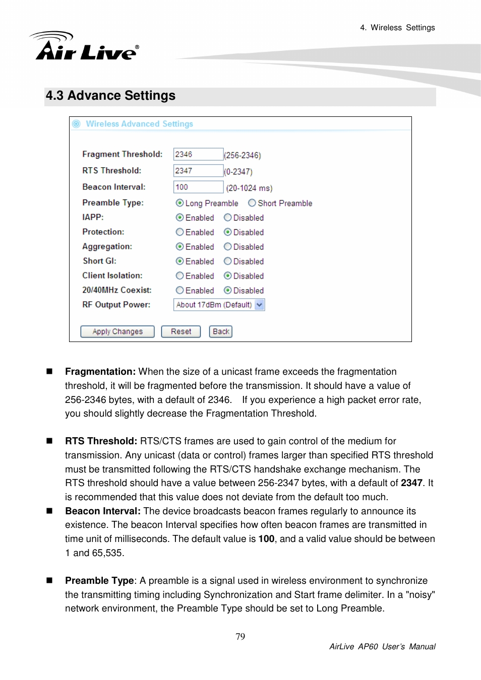 3 advance settings | AirLive AP60 User Manual | Page 47 / 101