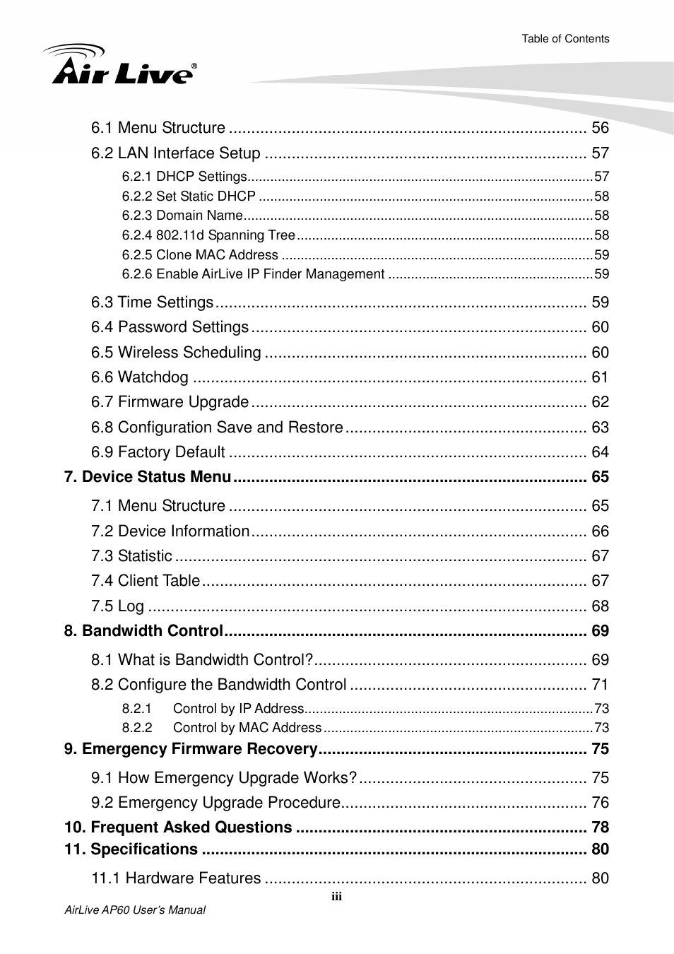 AirLive AP60 User Manual | Page 5 / 101