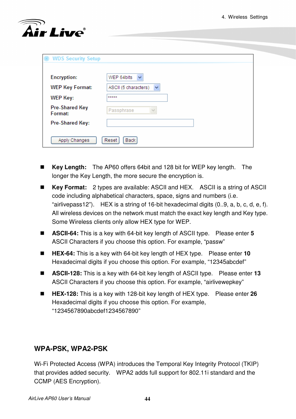 Wpa-psk, wpa2-psk | AirLive AP60 User Manual | Page 50 / 101