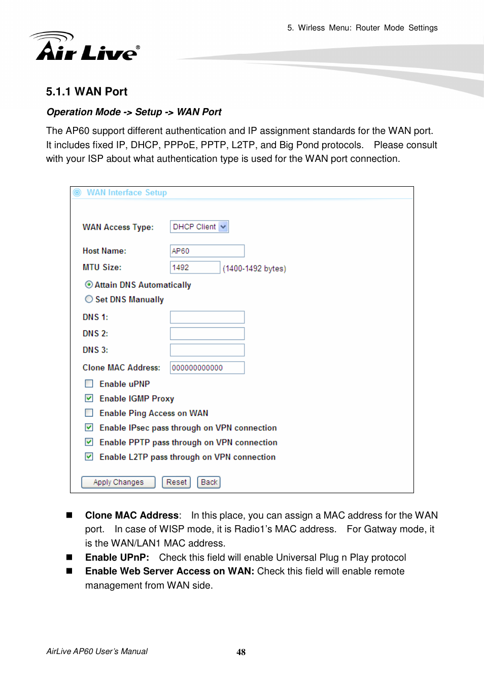 1 wan port | AirLive AP60 User Manual | Page 54 / 101