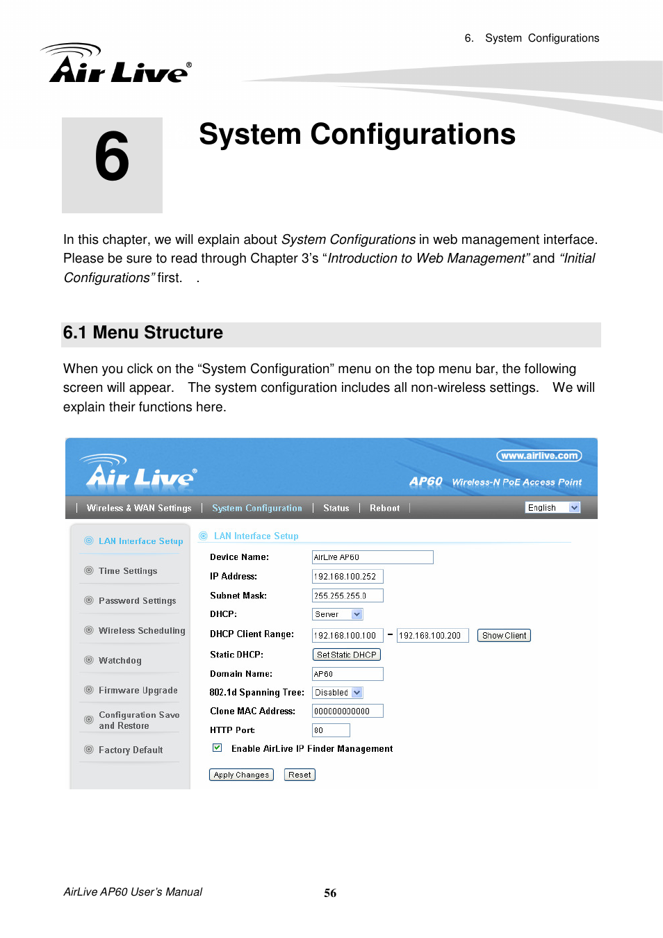 System configurations, 1 menu structure | AirLive AP60 User Manual | Page 62 / 101
