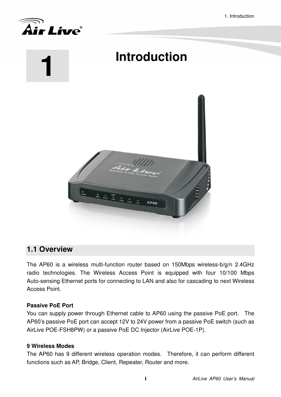 Introduction, 1 overview | AirLive AP60 User Manual | Page 7 / 101