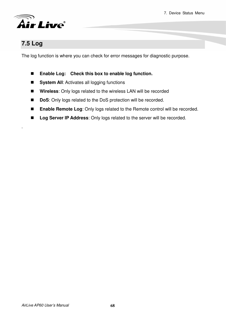 5 log | AirLive AP60 User Manual | Page 74 / 101