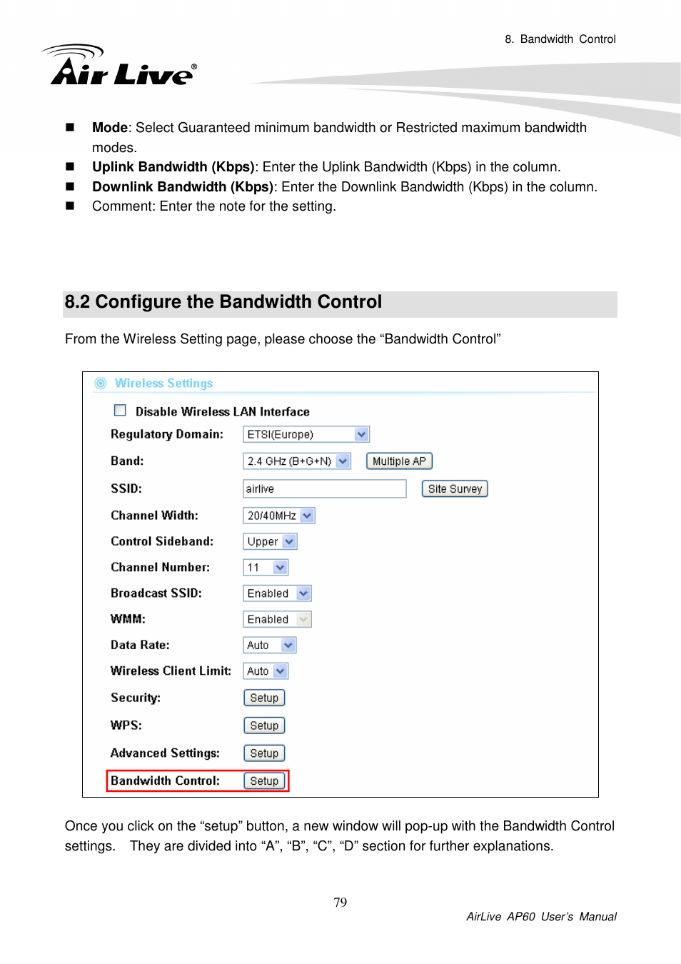 2 configure the bandwidth control | AirLive AP60 User Manual | Page 77 / 101