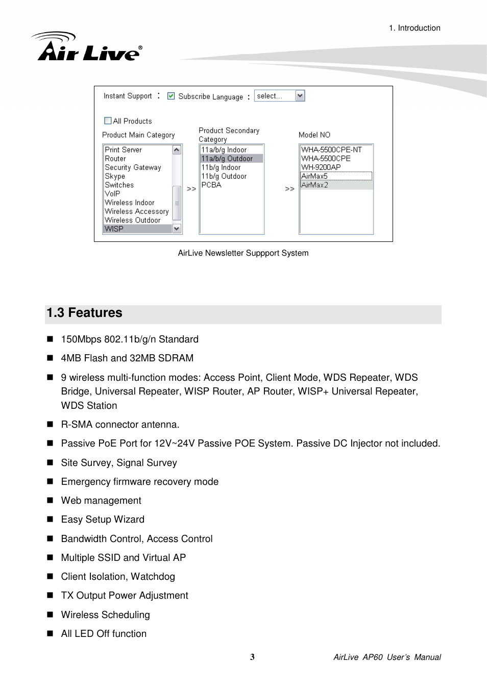 3 features | AirLive AP60 User Manual | Page 9 / 101