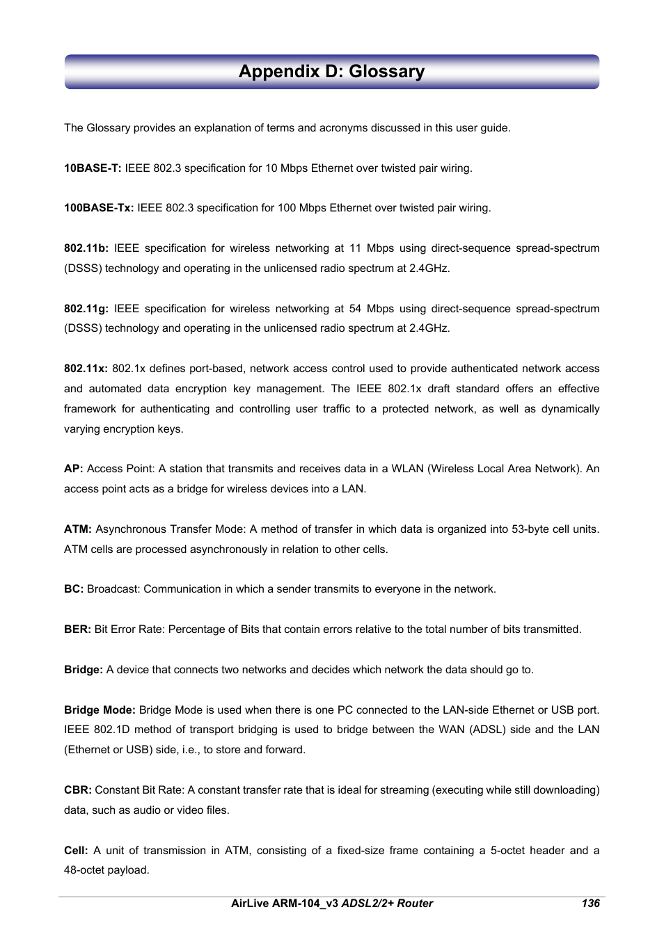 Appendix d: glossary | AirLive ARM-104 v3 User Manual | Page 142 / 148