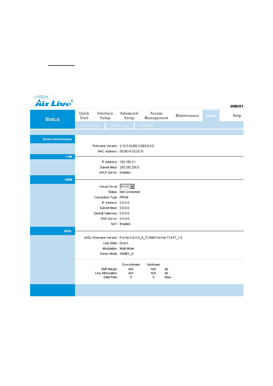 7 status, 1 device info | AirLive ARM-201 User Manual | Page 74 / 81