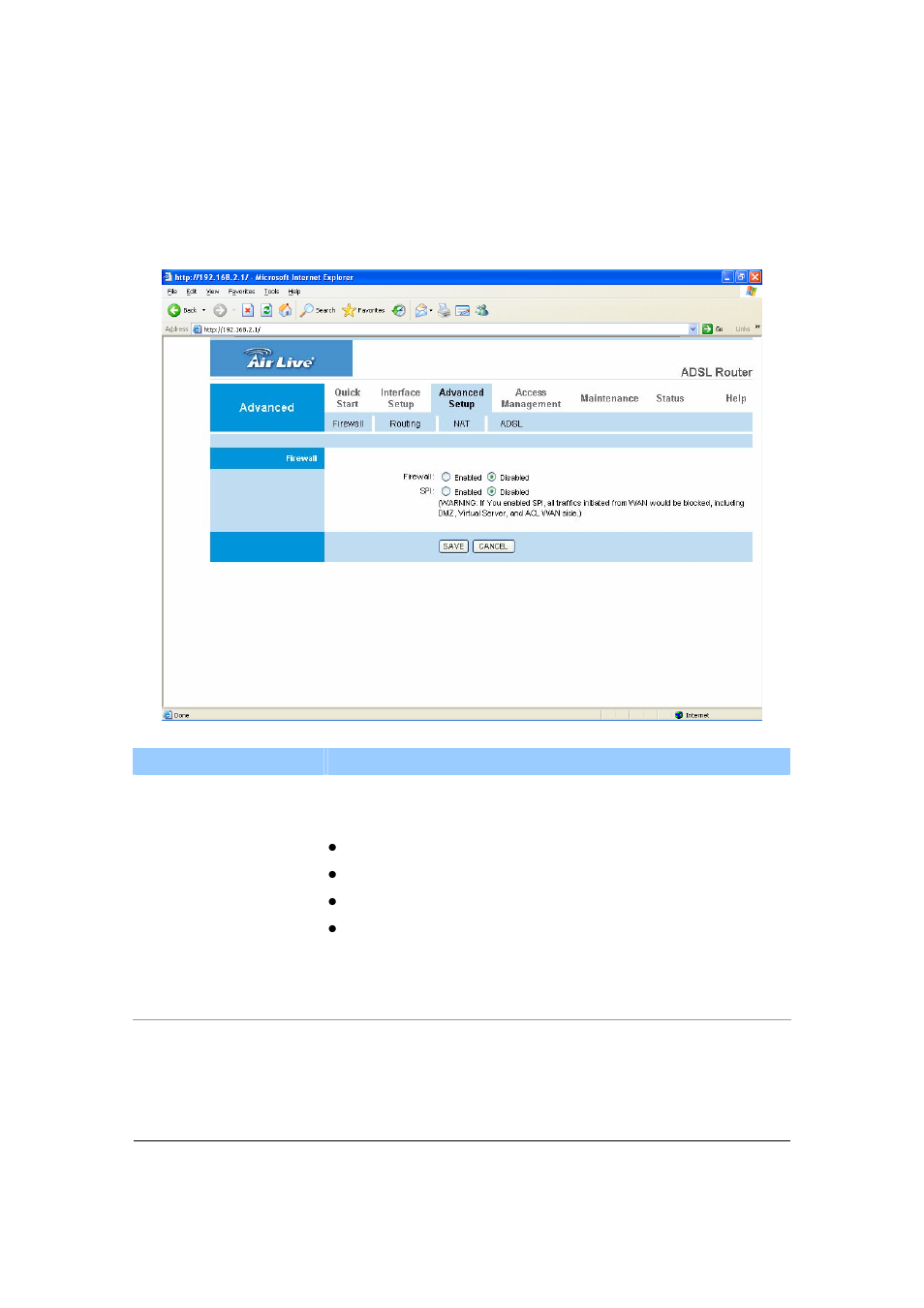 Advanced setup, Firewall | AirLive ARM-204 User Manual | Page 42 / 77