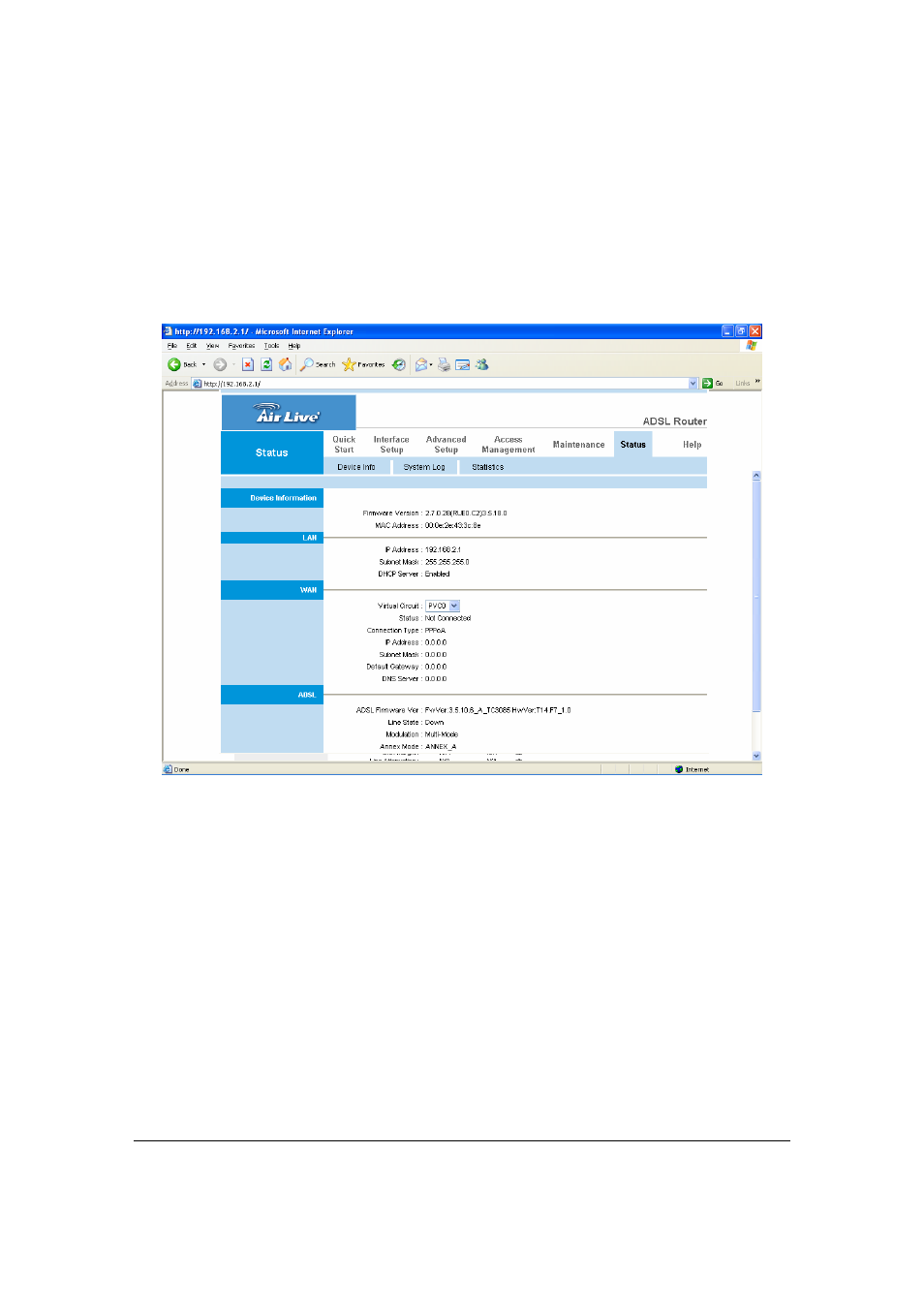 Status, Device info | AirLive ARM-204 User Manual | Page 64 / 77