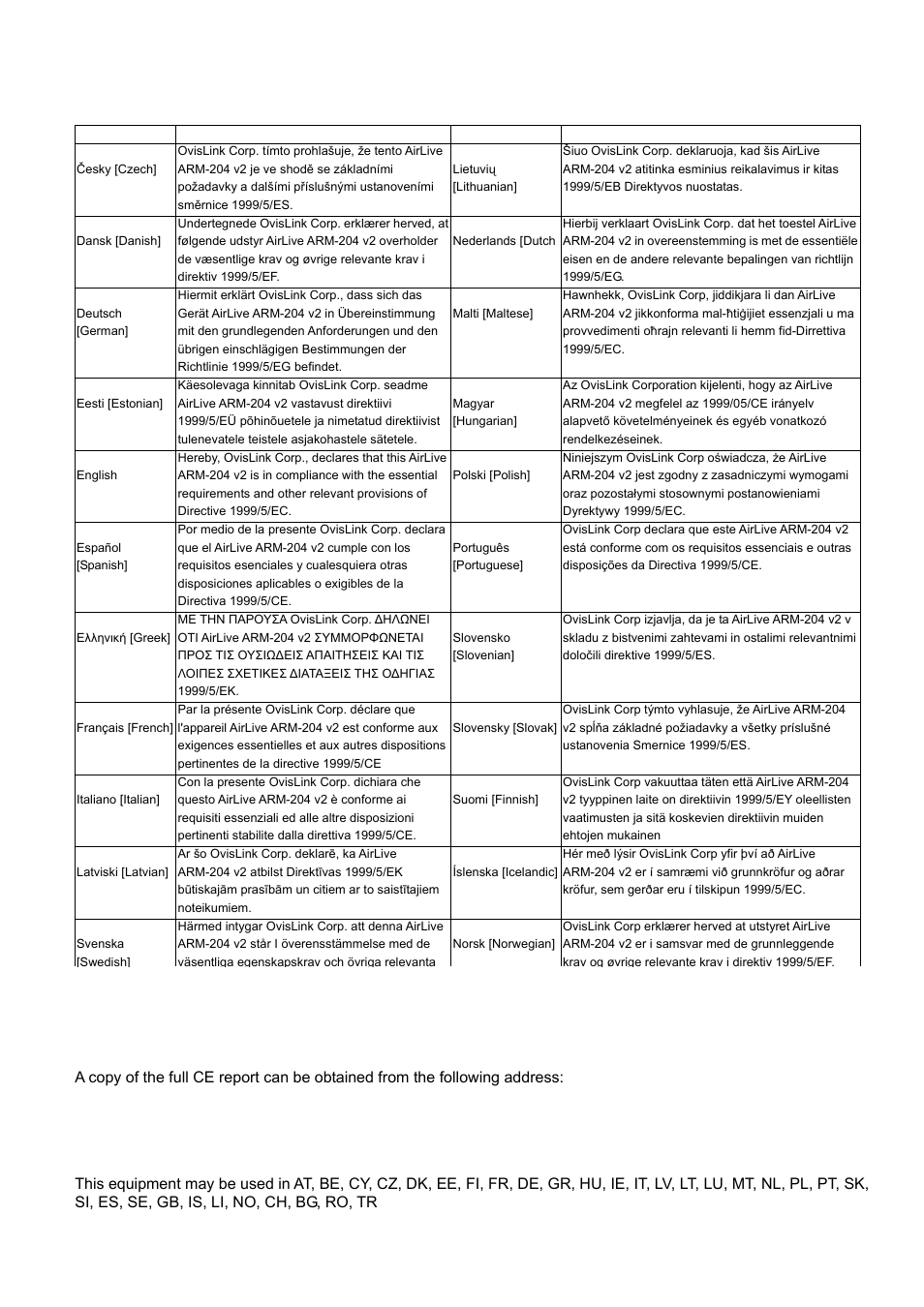 Airlive arm-204 v2 ce declaration statement | AirLive ARM-204 v2 User Manual | Page 3 / 77