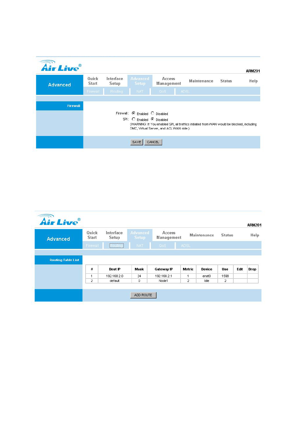 4 advanced setup, 1 firewall, 2 routing | Dvanced, Etup | AirLive ARM-204 v2 User Manual | Page 52 / 77