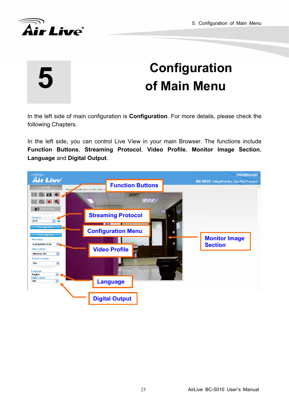 Configuration of main menu | AirLive BC-5010 User Manual | Page 29 / 82