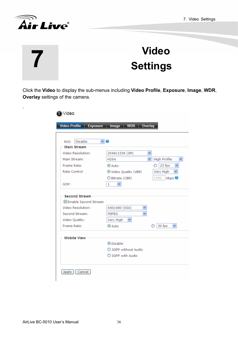 Video settings | AirLive BC-5010 User Manual | Page 42 / 82