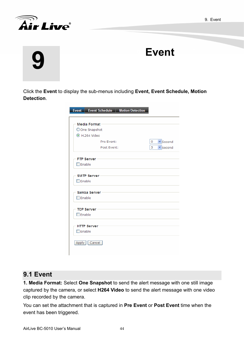 Event, 1 event | AirLive BC-5010 User Manual | Page 50 / 82