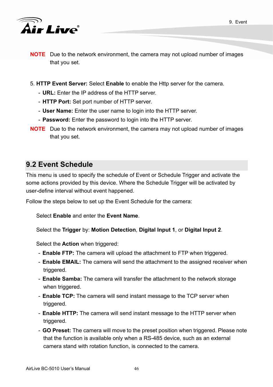 2 event schedule | AirLive BC-5010 User Manual | Page 52 / 82