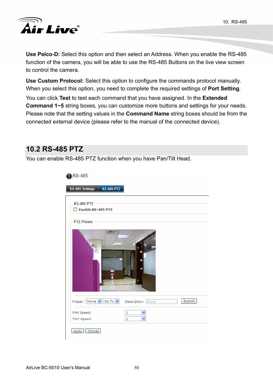 2 rs-485 ptz | AirLive BC-5010 User Manual | Page 56 / 82