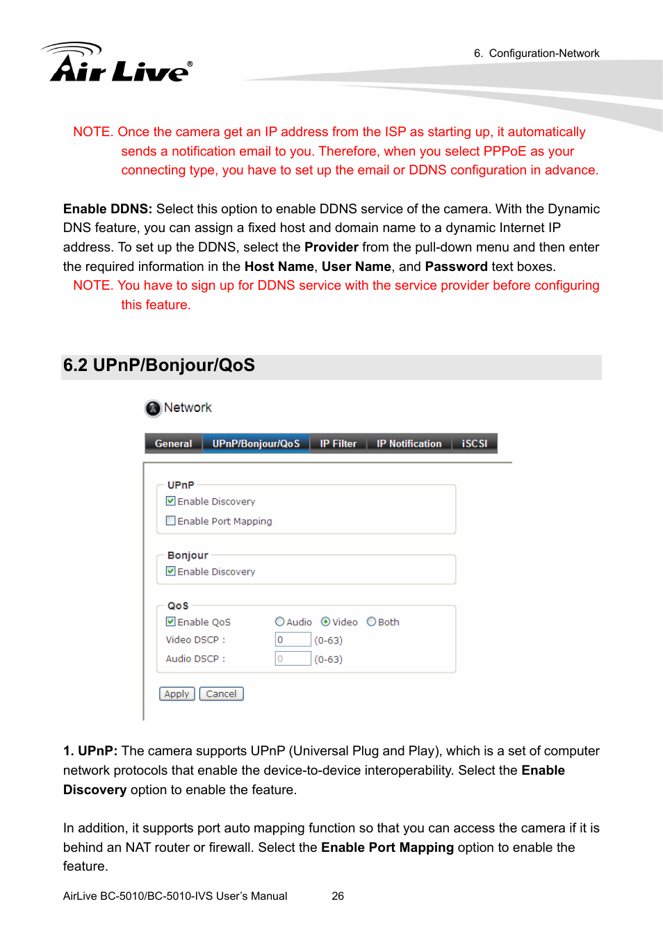 2 upnp/bonjour/qos | AirLive BC-5010-IVS User Manual | Page 31 / 67