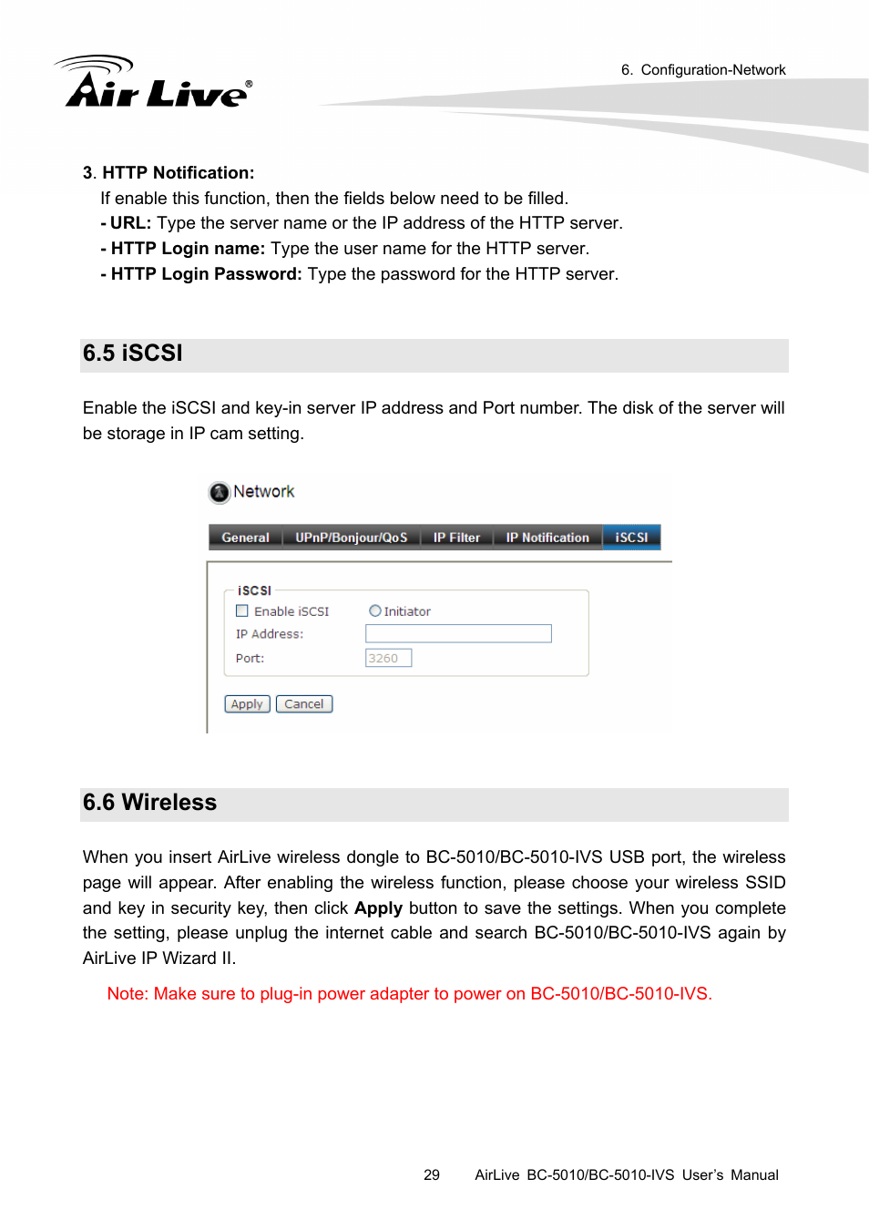 5 iscsi, 6 wireless | AirLive BC-5010-IVS User Manual | Page 34 / 67