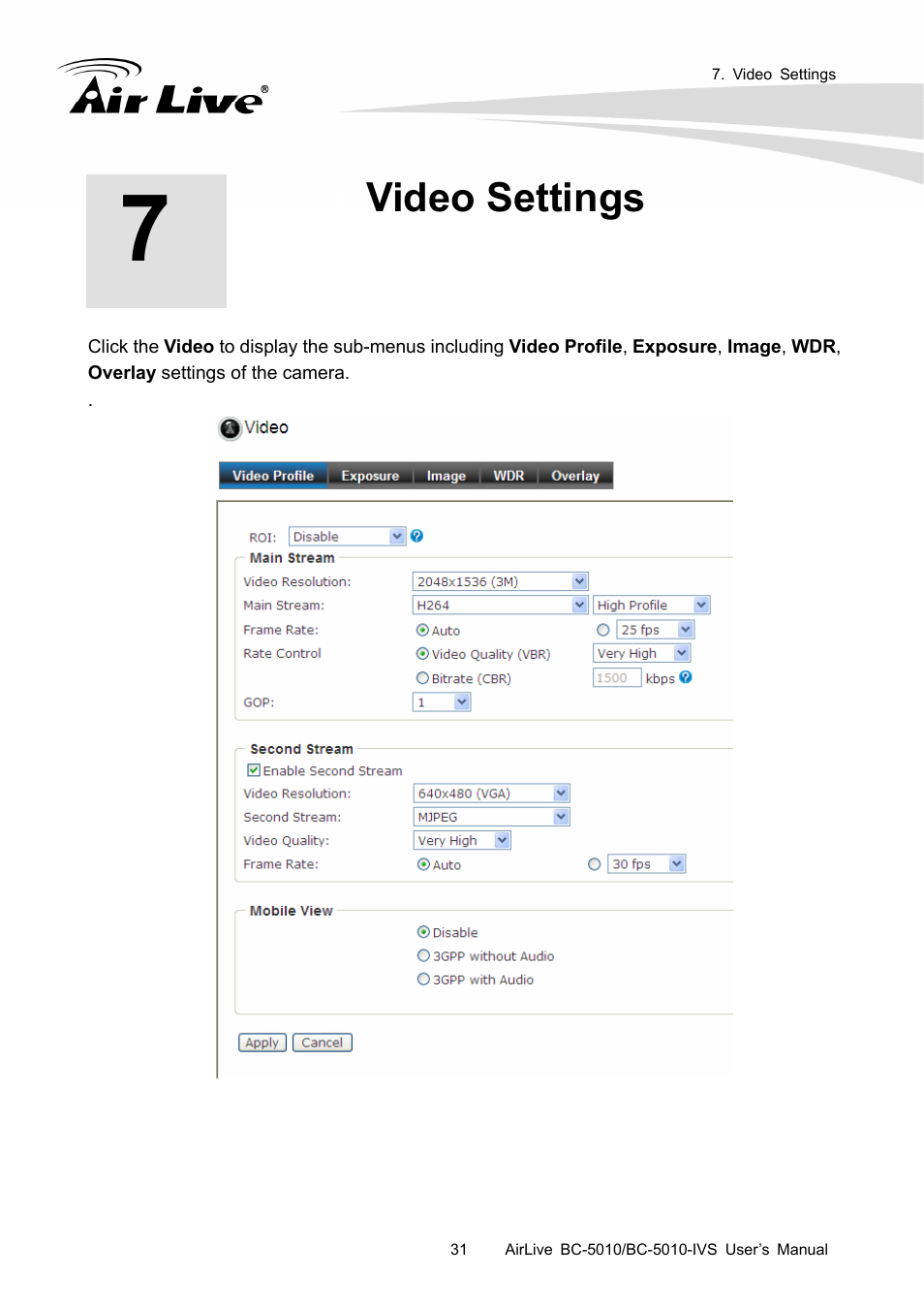Video settings | AirLive BC-5010-IVS User Manual | Page 36 / 67