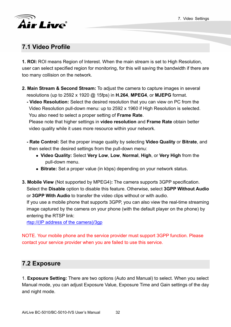 1 video profile, 2 exposure | AirLive BC-5010-IVS User Manual | Page 37 / 67